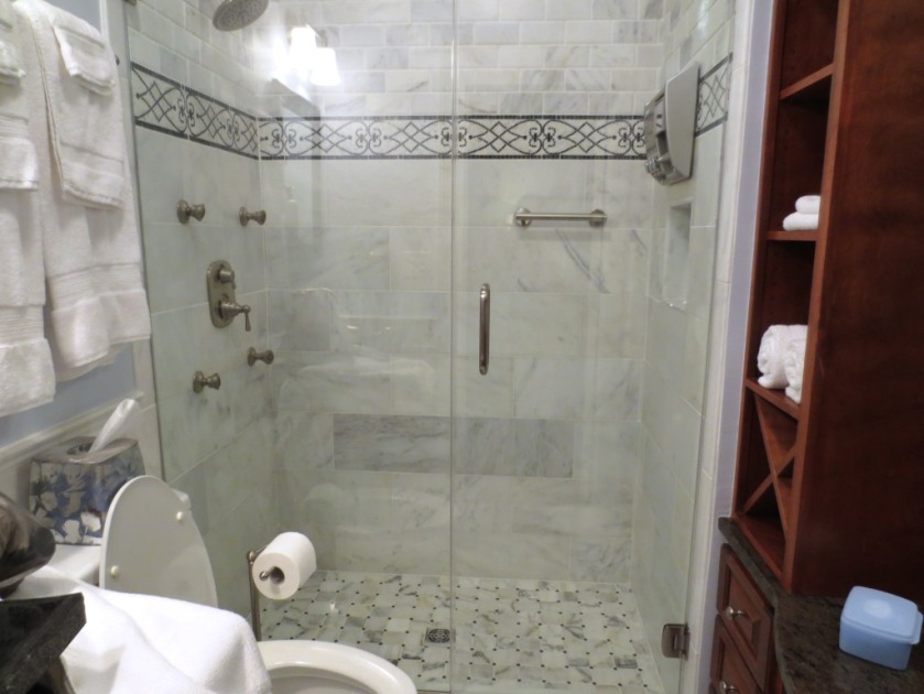 This glass shower at our suite in Charleston, SC, had the kind of glass finish we prefer.