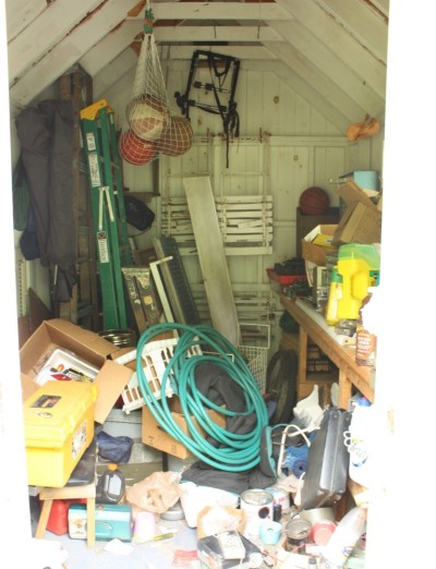 The shed gets cluttered easily.