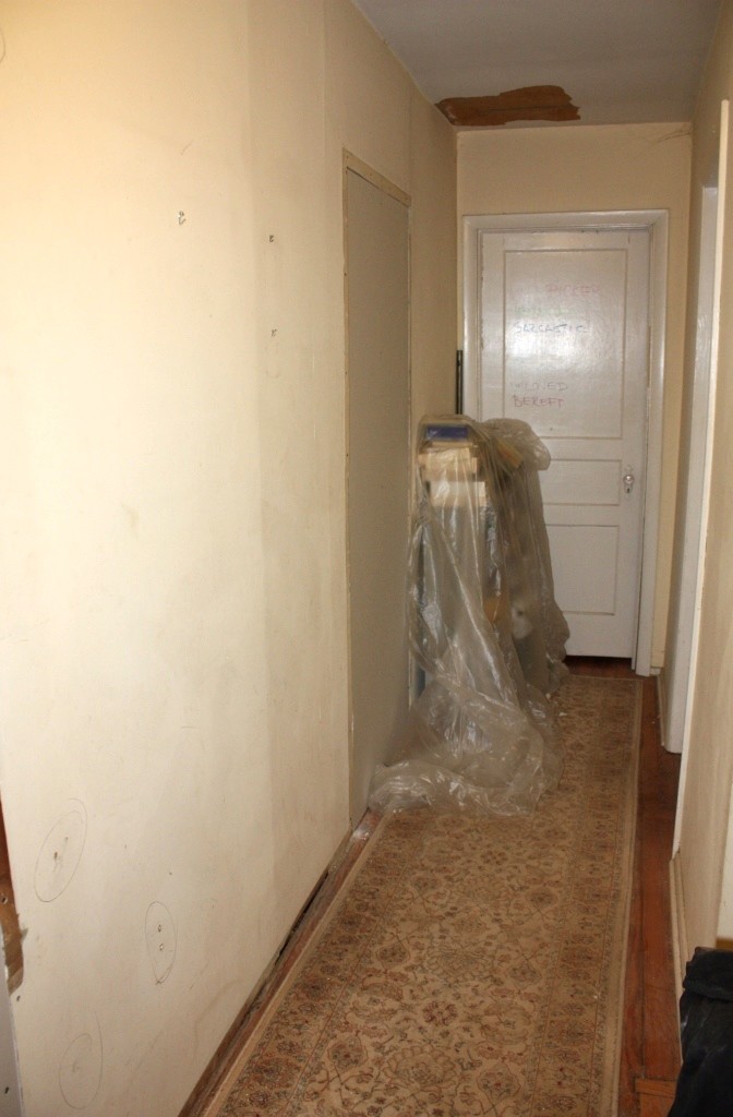 The doorway was drywalled back in December but the hall still needs to be painted.