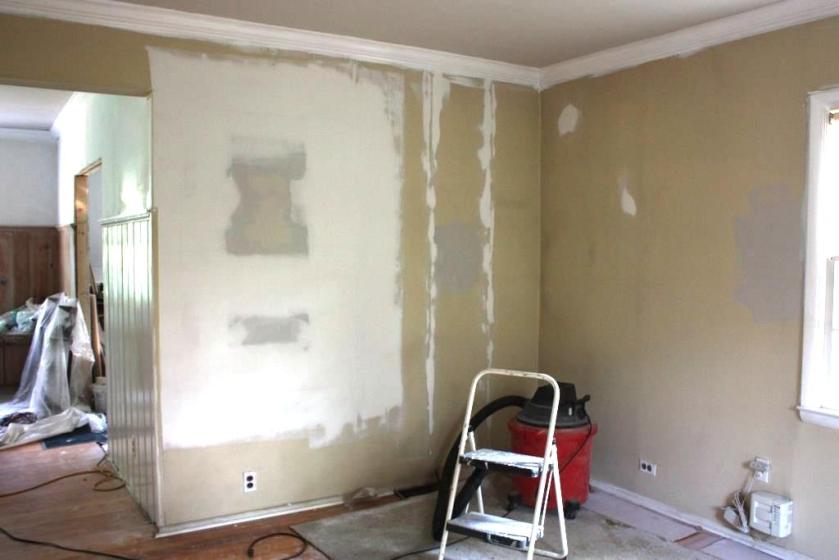 The large area of drywall mud is where a window was removed.